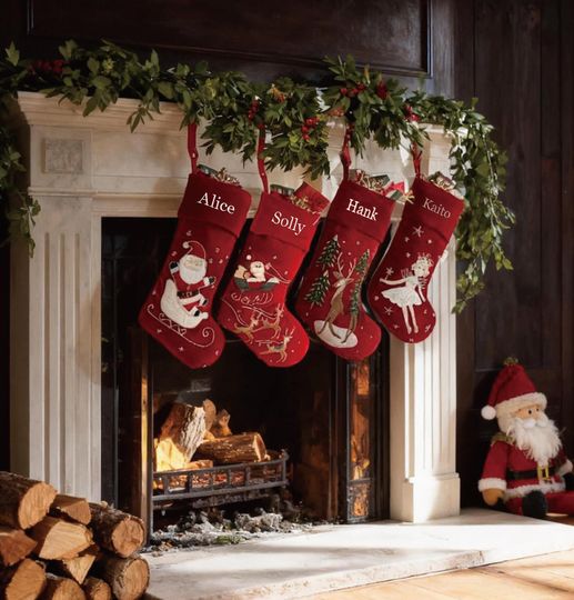 Custom Classic Embroidered Christmas Stocking,Personalized Red Velvet Christmas Stocking