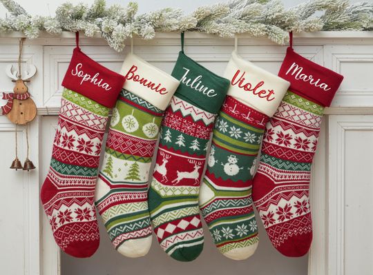Personalized Knit Christmas Stocking: 2025 Embroidered Family Name, Monogram Stocking, Holiday Decor