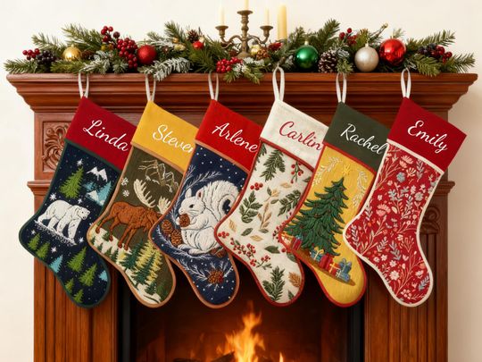 Personalized Christmas Stockings Embroidered Rustic Stocking With Hemmed Edges for Family Custom Name Vintage Stockings Farmhouse Decor