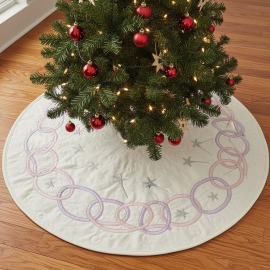 Dancing Ribbons and Wands Tree Skirt, Light Blue Quilted Nutcracker Decor, Elegant Ballet Fairy Theme, Festive Holiday Decoration