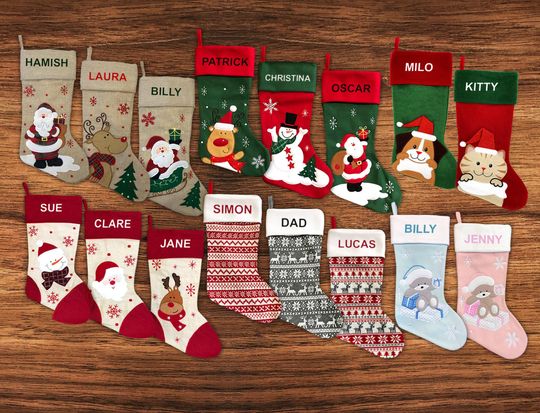 Personalised Christmas Stocking - 14 Designs - Embroidered Name