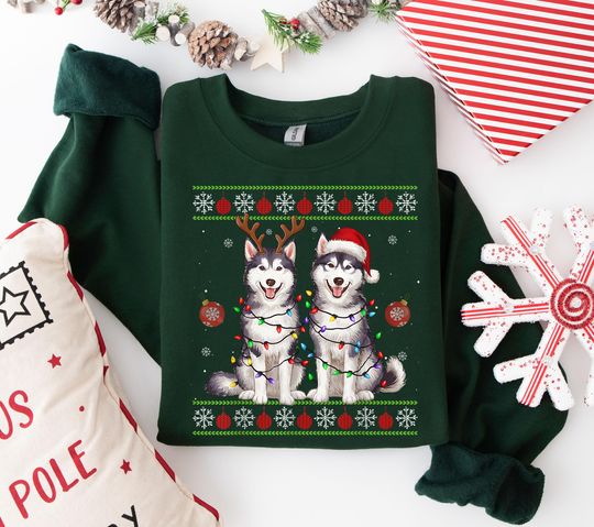 Discover husky Christmas, Christmas dog shirt, holiday husky, dog mom gift, cute Christmas sweater, winter dog sweatshirt, Santa dog shirt