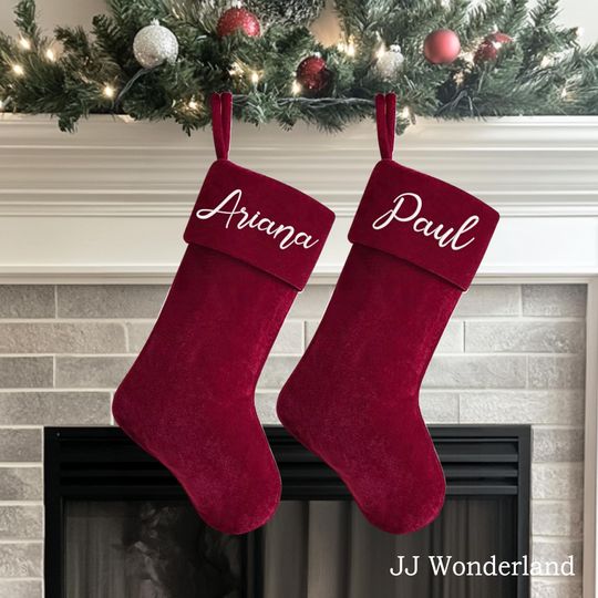 Custom Velvet Red Stocking, Embroidered Family Christmas, Xmas Stockings, Velvet Christmas, Gift Stocking, Christmas Tree Stockings