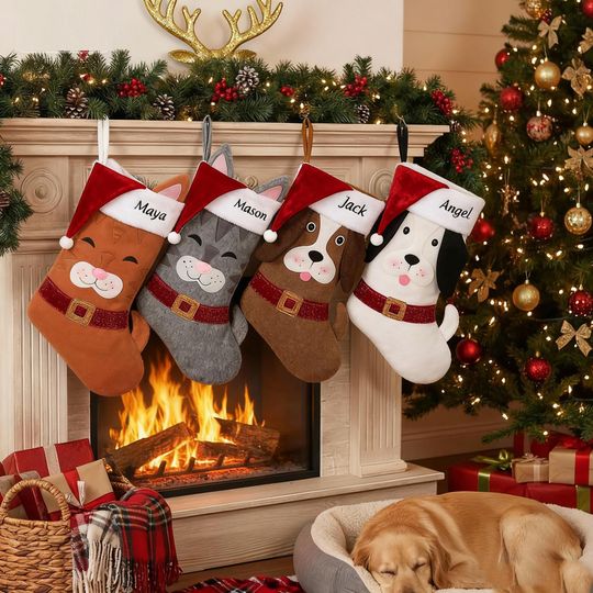 Discover Personalized  Pet Christmas Stocking,Embroidered Stockings, Family Stockings,custom dog stocking,Cat Stocking,Christmas Decor 2025