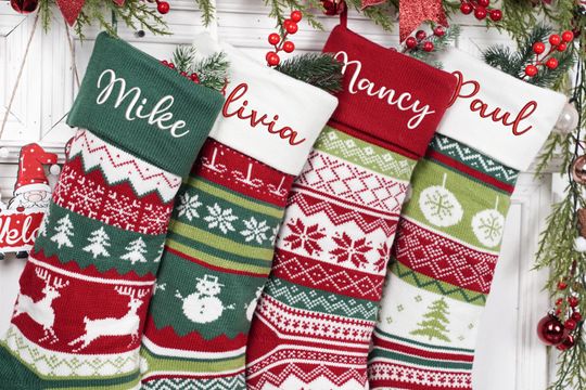 Discover Embroidered Christmas Stocking 2025,Knitted Family Stockings With Name,Xmas Holiday Decor Stocking,Christmas Gift,Holiday Decor Gift