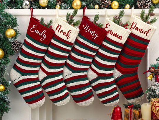 2025 Embroidered Christmas Stockings, Personalized Family Christmas Stockings, Knitted Stockings With Name, Holiday Stockings Decor Gifts