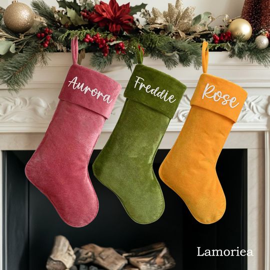 Discover Personalized Velvet Christmas Stockings, Family Christmas Stockings, Christmas Decoration, Holiday Decorations, Xmas Gifts, Gift for Family