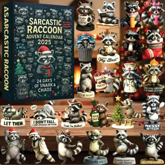 Sarcastic Raccoon 2D Advent Calendar 2025 24 Snarky Figurines Gift For Christmas