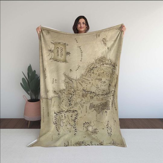 Discover Middle Earth Map Fleece Blanket, Earth Map Throw, Magic Map Blanket for Home and Living
