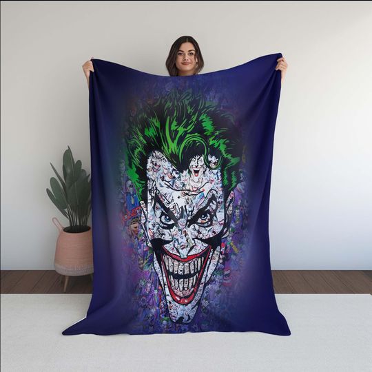 Discover Joker Fleece Blanket, Villain Throw Blanket, Comic Art Decor, Joker Face Blanket, Cozy Supervillain Blanket