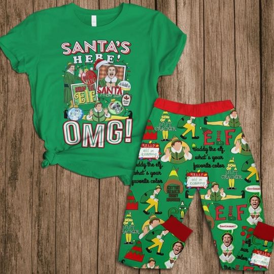 Discover Elf Christmas Pajama Set, Fun Satin Holiday Sleepwear, Short Sleeve Santa Gift For Teens, Cozy Festive Loungewear, Holiday Surprise