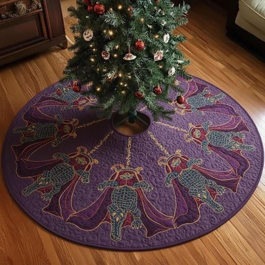 Discover Deep Purple Alligator Tree Skirt, Gold Embroidered Animal Holiday Decor, Quilted Crocodile Christmas Skirt, Grand Finale Theme