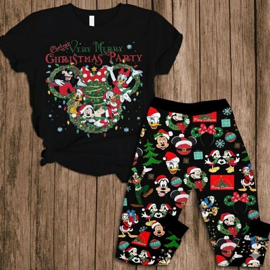Discover Mickey Mouse Christmas Pajama Set, Cute Cartoon Satin Sleepwear, Holiday Nightwear Gift For Kids, Festive Loungewear, Party Celebration