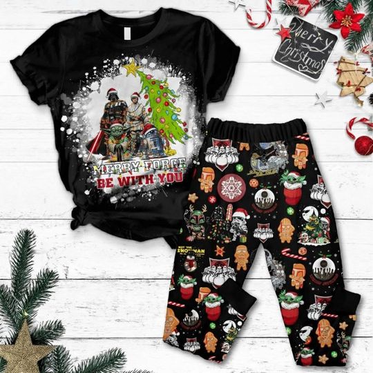 Christmas Star Wars T-Shirt Pajamas Set, Holiday Movie Night Gift For Her, Cozy Family Loungewear, Themed Gift