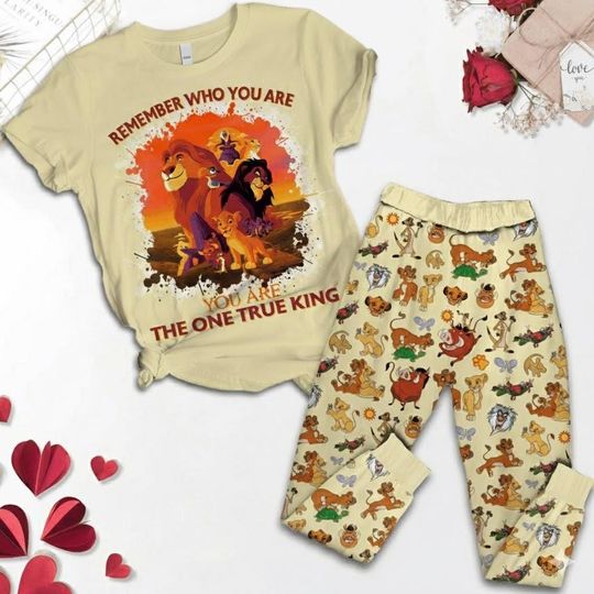 Lion King Christmas T-Shirt Pajamas Set, Holiday Sleepwear, Cartoon Gift For Kids, Cozy Nightwear, Perfect Holiday Gift