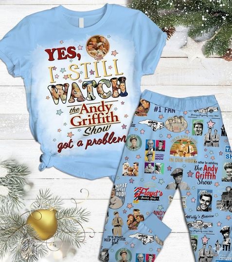 Discover Andy Griffith Christmas Pajama Set, Cute Short Sleeve Satin Sleepwear, TV Show Nightwear Gift For Fans, Cozy Holiday Loungewear