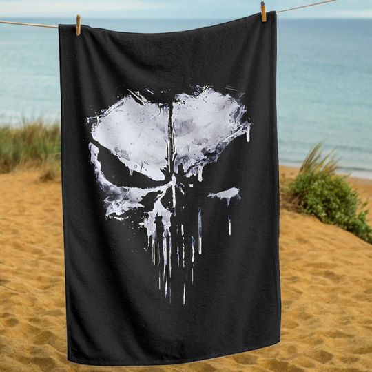 Discover Punisher Skull Beach Towel, Superhero Comic Book Towel, Dark Aesthetic, Fan Gift