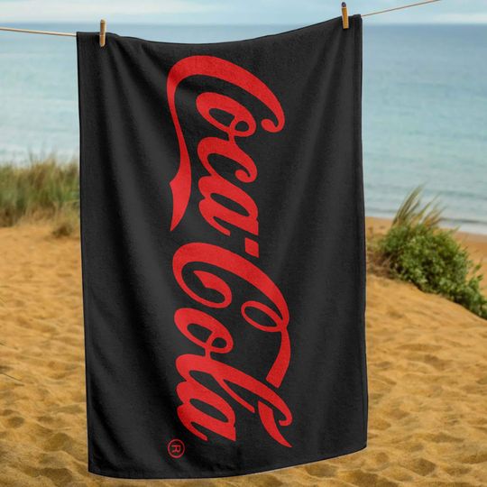 Discover Coca Cola Beach Towel, Retro Logo, Soft Drink Beverage Towel, Summer Sand Beach Accessory