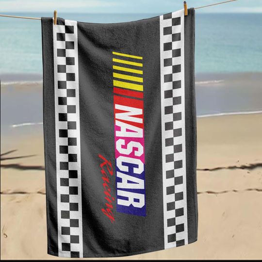 Discover NASCAR Racing Towel, Checkered Print, Car Lover Beach Towel, Auto Sports Gift