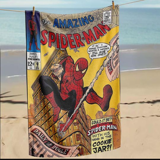 Spider-Man Beach Towel, Comic Hero Towel, Superhero Bath Towel, Kids Hero Towel, Daily Bugle Design