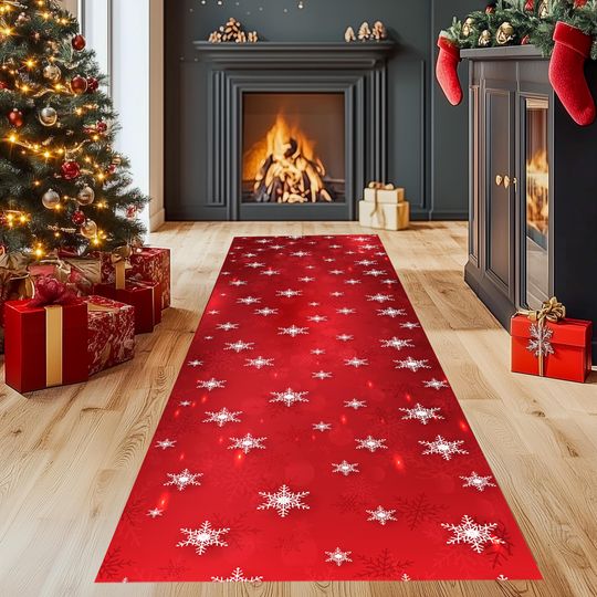 Discover Red Snowflake Christmas Rug, Holiday Runner