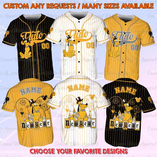 Discover Disney Mickey and Friends Pluto New Year Eve Baseball Jersey