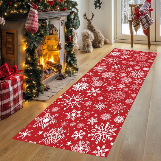 Discover Christmas Rug, Merry Christmas Runner, Snowflakes Runner, Christmas Decoration, Christmas Area Rug, Runner Rug, Runner, Hallway Rug