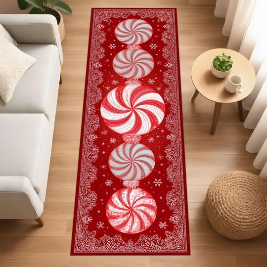 Discover Peppermint Swirl Runner Rug: Festive Red Winter Decor