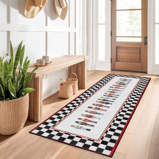 Nutcracker Christmas Rectangular Rug for Hallway and Kids Room