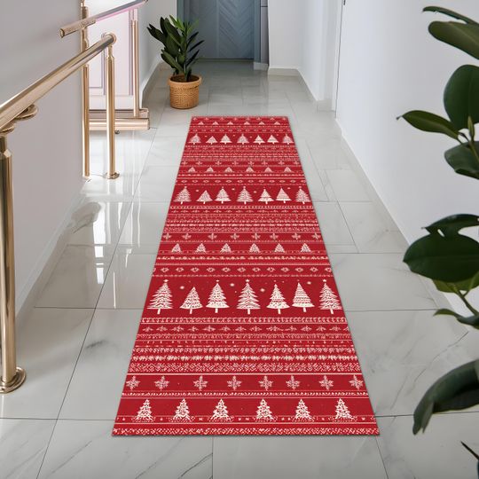 Christmas Runner Rug, Holiday Area Rug, Hallway Carpet, Long Xmas Rug, Christmas Home Decor, Gift Rug