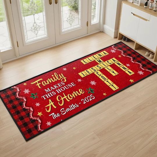 Custom Scrabble Christmas Runner Rug - Family Name Doormat for Holiday Decor
