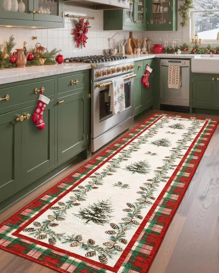 Christmas Red Checkered Runner Rug