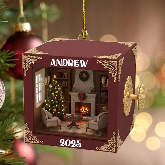 Discover Personalized Book Nook Christmas Ornament,Cozy Library Scene 2D Flat, Bookstore Scene,Personalized Name & Year, Literary Reading Nook G5PE11