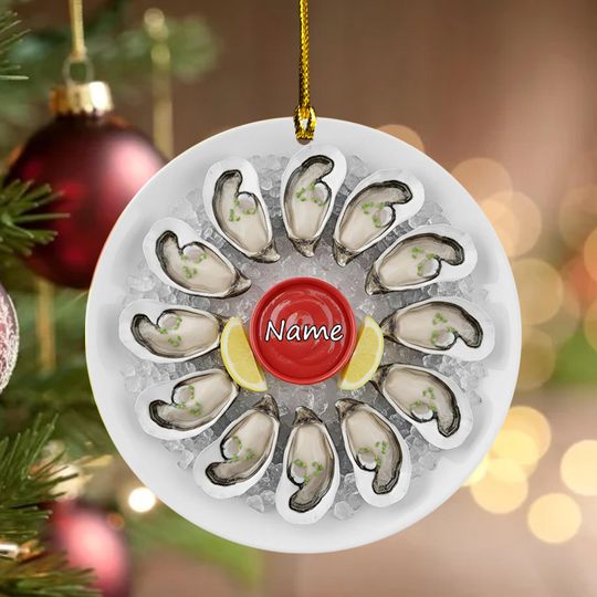 Discover Oyster Ornament, Nautical Beach House Decor, Seafood Lover Gift, Oyster Shell Art, White Elephant or Ornament Exchange for Foodies G5PE07