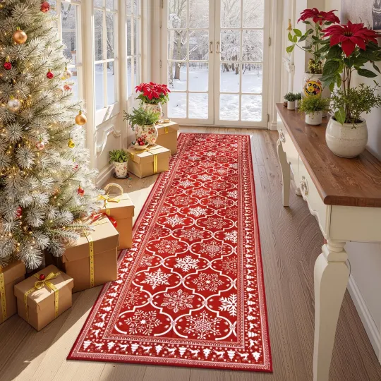 Discover Best Yamaziot Christmas Runner Rug 2x8 Snowflake Washable Non-Slip Long Carpet