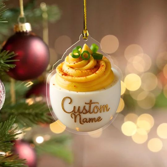 Discover Personalized Deviled Egg 2D FLAT Ornament, Funny Food Christmas Tree Decor, Custom Foodie Holiday Gift, Egg Lover Kitchen Keepsake G5PE19
