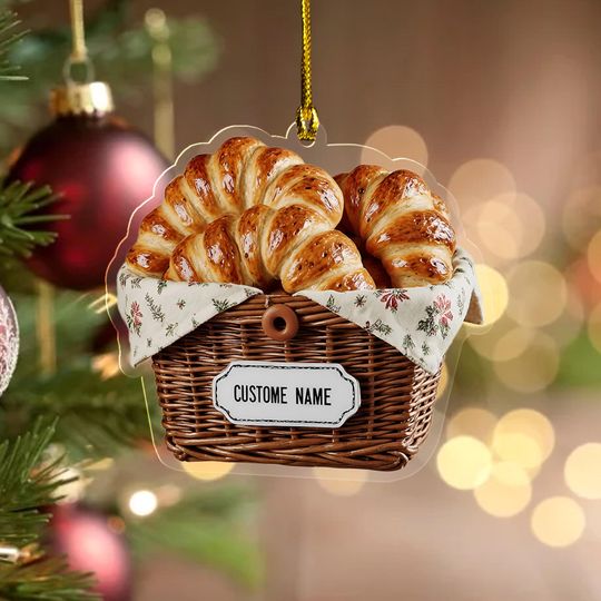Discover Custom Name Croissant Basket Ornament Christmas, Flat 2d Ornament, Baking Tree Hanging Ornament Gift For Baker, Gift For Her G5PE18