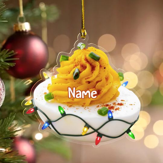 Discover Personalized Deviled Egg 2D FLAT Ornament, Funny Food Christmas Tree Decor, Custom Foodie Holiday Gift, Egg Lover Kitchen Keepsake G5PE16