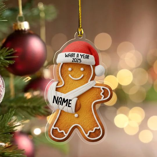 Discover Injury Christmas 2D FLAT Ornament, Funny Gingerbread Xmas Ornament, Broken Arm Holiday Decor, What a Year 2025 Ornament Gift G5PE13