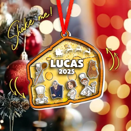 Custom Ratatouille Chef Christmas Shaker Ornament, Ratatouille Remy and Emile Ornament