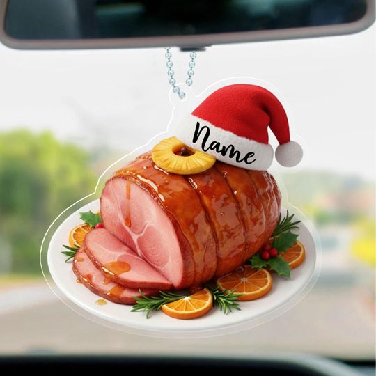 Discover Funny Ham Christmas Ornament, Ultra Realistic Santa Hat Honey Glazed Ham, Festive Food Acrylic Decoration Holiday Gift, Tree Hanging NGXN17