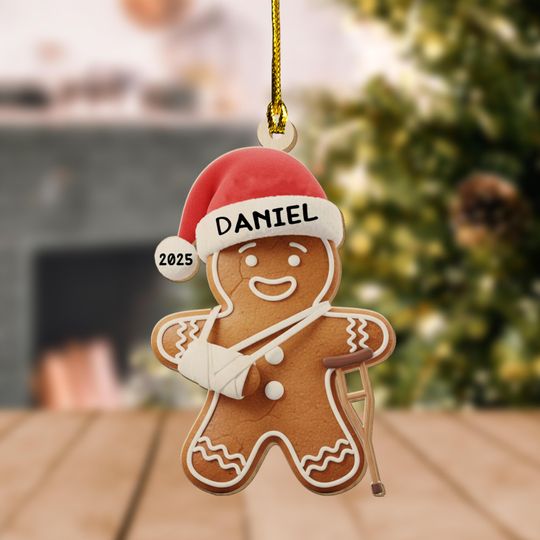 Discover Injury Gingerbread What a Year Christmas 2025 Ornament, Funny Gingerbread Xmas Ornament, Broken Arm Holiday Decor, Funny Xmas Gift NGWL24