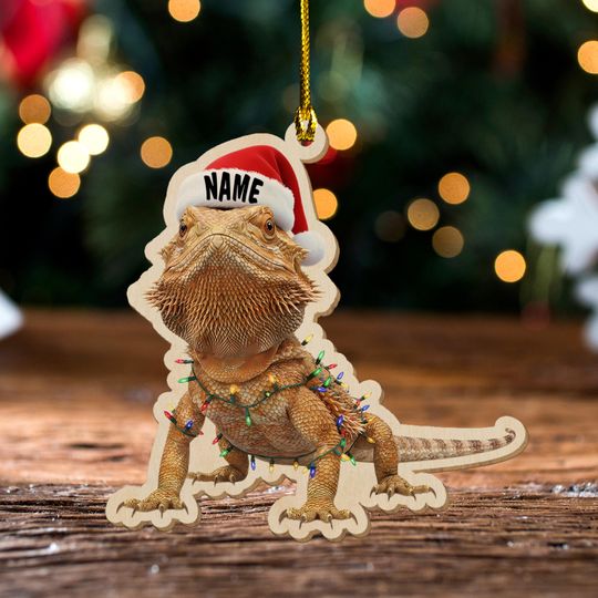 Discover Personalized Bearded Dragon Christmas Ornament, Custom Name Pet Ornament, 2D Flat Acrylic Lizard Lover Gift 2025 JCTL01