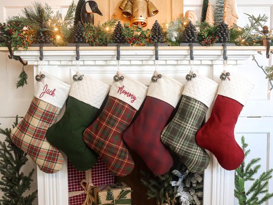 Discover Personalized Plaid Flannel Christmas Stocking, Farmhouse Christmas Decor