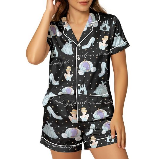 Discover Cinde Satin Pajama Set, Princess Short Sleeve Sleepwear, Fairytale Nightwear Gift For Women, Magical Evening Loungewear, Holiday G