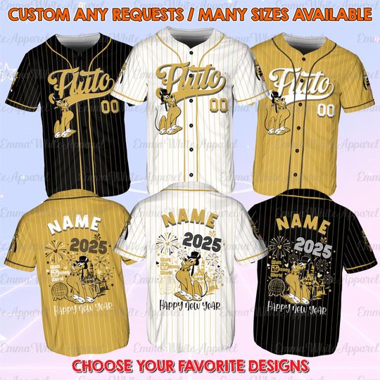 Discover Disney Pluto Firewoeks Baseball Jersey, Mickey And Friends Character Jersey, Happy New Year 2025 Shirt, Disney Family Vacation Shirt
