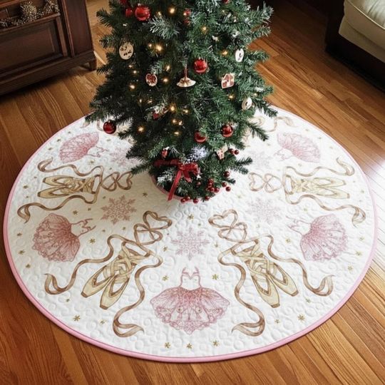 Discover Ballet Slippers Quilted Tree Skirt, Pink Tutu Snowflake Holiday Decor, Ballerina Themed Xmas Mat
