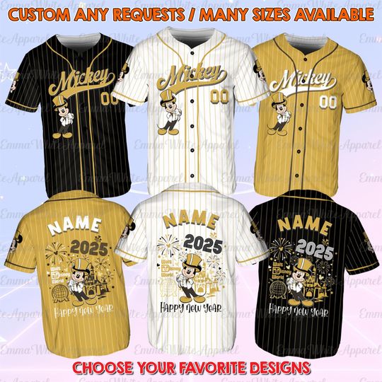 Discover Disney Mickey Fireworks Baseball Jersey, Mickey And Friends Character Jersey, Happy New Year 2025 Shirt, Disney Holiday Celebration Shirt