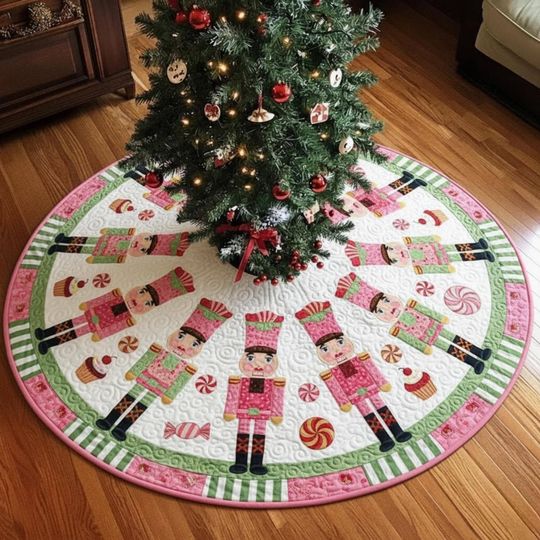 Discover Pink Nutcracker Christmas Tree Skirt, Candy Sweet Xmas Decor, Cute Holiday Tree Skirt, Girly Christmas Decoration Gift Christmas Tree Skirt