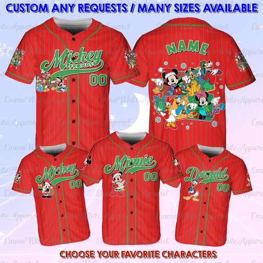 Discover Mickey And Friends Xmas Jersey, Mickey And Friends Christmas Baseball Jersey, Mickey And Minnie Christmas Shirt, Disneyland Xmas Trip Shirt